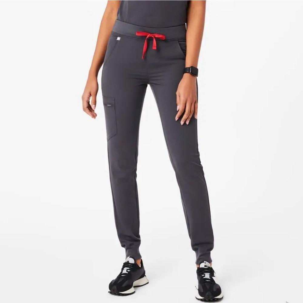 FIGS Zamora Charcoal Jogger Pants with Red Accents